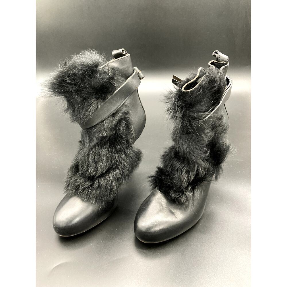 Vince Black Fur Leather Ankle Boots, Women's Size 7.5M/EUR 38
